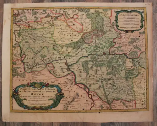 kolor. Kupferstichkarte Jaillot "Partie Occidentale Temporel Mayence" 1692 sf