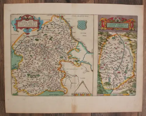 Orig. kol. Kupferstichkarte "Regionis Biturigum exactiss" um 1600 Frankreich sf