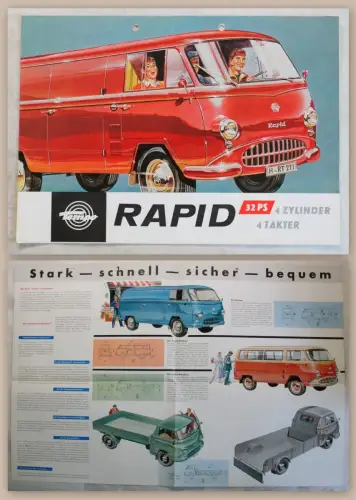 Werbeprospekt Broschüre Plakat Tempo Rapid 32 PS 4 Takter Lastwagen um 1960 xz