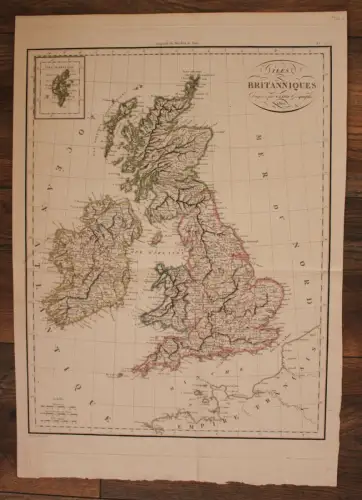 Original kolorierte Stahlstichkarte "Iles Britanniques" um 1850 England Kunst sf