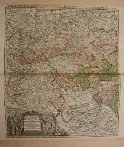 teilkol. Kupferstichkarte Homann "Electoratus Moguntinus" um 1730 Rheinland sf