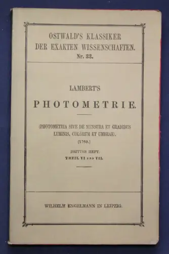 Anding Lambert's Photometrie Nr. 33 1892 Wissenschaften Studium Chemie sf