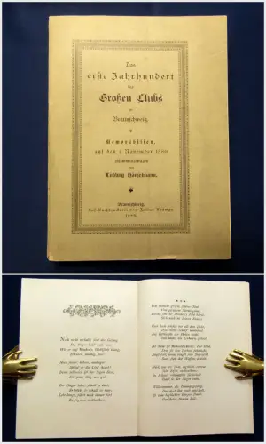 Hänselmann Das 1. Jahrhundert d. Großen Clubs in Braunschweig 1880 Geschichte mb