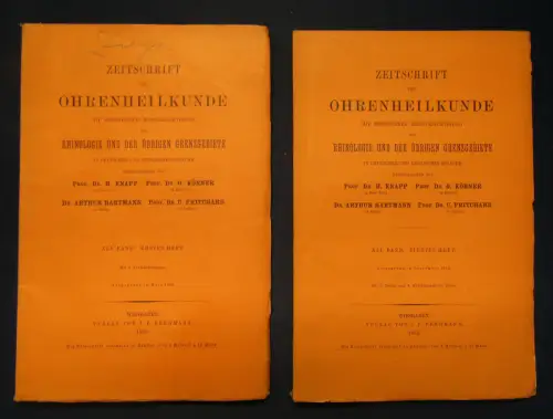 Knapp/ Körner Zeitschrift für Ohrenheilkunde 41. Bd (1 & 4 Heft )1902 Medizin sf