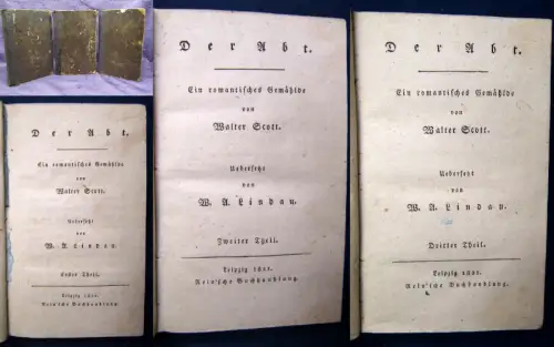 Scott Der Abt ein romantisches Gemälde 3 Bände 1821 Belltristik Erzählungen js
