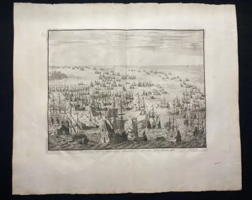 Luyken Handkolorierter Kupferstich vom Untergang der spanischen Armada 1730