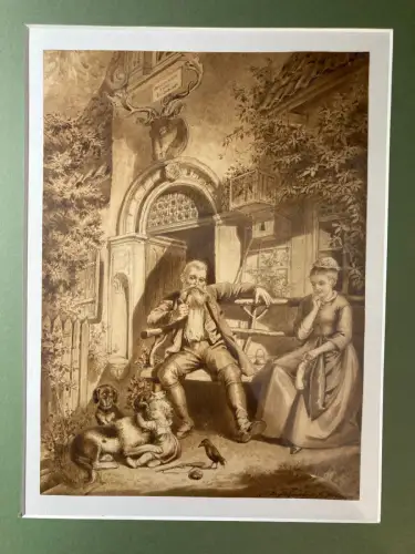 Schmelzer, Bernhard Tuschezeichnung um 1875 "Beim alten Oberförster"