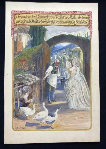 Schreyer, Oskar Der arme Müllersbursch und das Kätzchen No.3, Aquarell Märchen