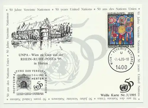 Weiße Karte Nr. 3 / 1995 - Sozialgipfel 1995 - Hundertwasser - Vereinte Nationen