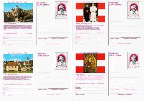 1988 - P 492 - 94. Auflage - BILDPOSTKARTE Papstbesuch Österreich - ganze Serie!