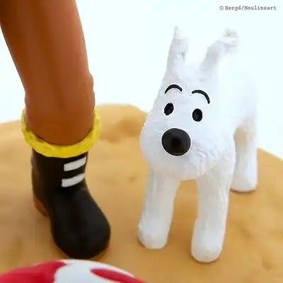 TIM und  STRUPPI  mit Pilz  Kunstharz  Figur  Tintin ca. 13 cm  NEU  ( L )