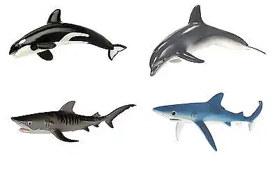 SAFARI LTD. 4er Set : Monterey Blauhai Delphin Killerwal Tigerhai Figur NEU *K29