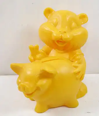 COMMERZBANK Goldi Hamster mit Sparschwein Werbefigur Spardose Prototyp #E (K1)