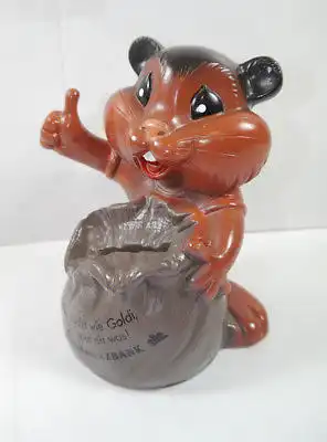 COMMERZBANK Goldi Hamster Geldsack Werbefigur Sparschwein Spardose money bank K2
