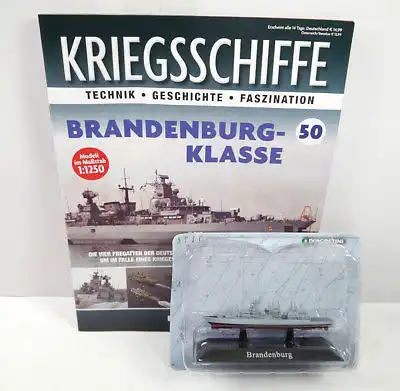 KRIEGSSCHIFFE Heft 50 + BRANDENBURG KLASSE Schiff Modell 1:1250 DeAGOSTINI (KB1)