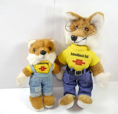 SCHWÄBISCH HALL Bausparkasse 2er Set Fuchs Stofftier Maskottchen Werbefigur *K75