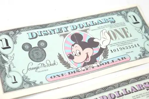 DISNEY DOLLARS 1$ Mickey Mouse 1990 + 5$ Goofy 1991 Dollar AA Series (K51)