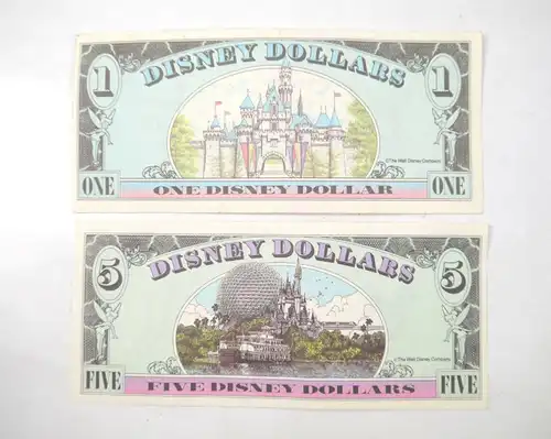 DISNEY DOLLARS 1$ Mickey Mouse 1990 + 5$ Goofy 1991 Dollar AA Series (K51)
