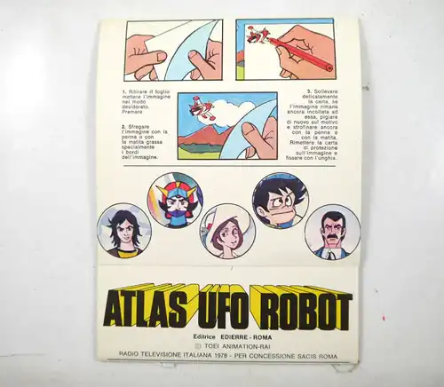 ATLAS UFO ROBOT Super Transfer Bogen Rubbelbilder 1 bis 8 TOEI 1978 Edierre K83