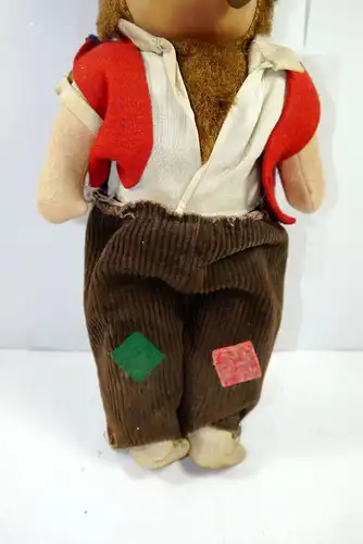 MECKI Puppe doll mit Pfeife & Stoffkleidung DDR ( 60er Jahre ) ca.29cm (K91)