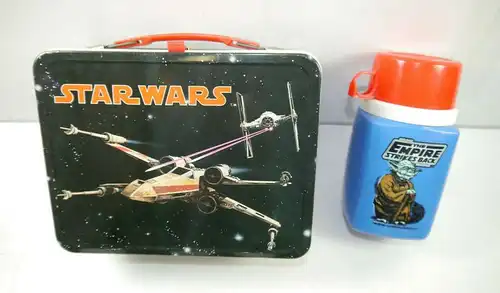 STAR WARS Brotdose Lunchbox 1977 + Yoda Thermosflasche blau Empire THERMOS (K63)