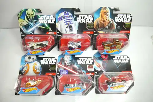 STAR WARS 6er Set Darth Maul BB-8 R2-D2 Grievous Auto HOT WHEELS Neu (L)