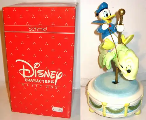 Disney Music Box SCHMID Porzellan - Donald reitet Fisch Spieluhr Figur (K30)*