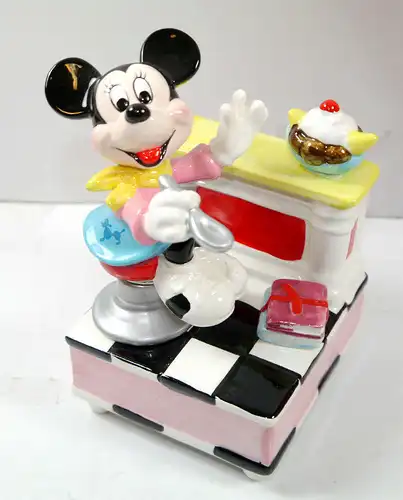 DISNEY CHARACTERS Music Box Minnie isst Eis Spieluhr Figur Porzellan SCHMID (F4)