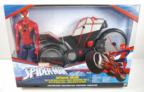 SPIDER-MAN Actionfigur mit Spider Cycle TITAN HERO Hasbro ca.28cm Neu (L)