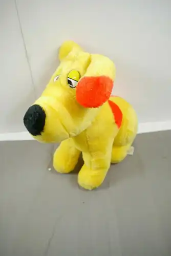 C&A Hund Schnuppi gelb rot sitzend Stofftier Werbefigur Maskottchen 21cm (K22)B