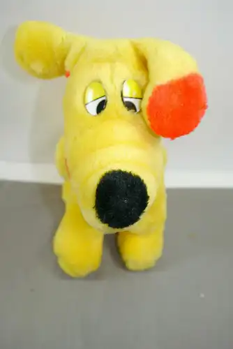 C&A Hund Schnuppi gelb rot sitzend Stofftier Werbefigur Maskottchen 21cm (K22)B