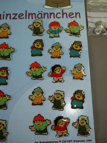 ZDF Mainzelmännchen 30 Pin´s Anstecker Verkaufsdisplay Edi Det Conni Anton K23