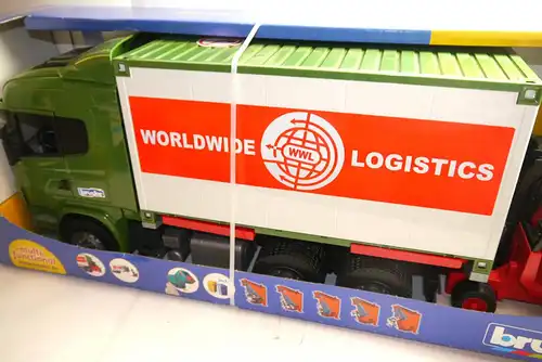 bruder 03580 Scania  Logistik LKW Worldwide WWL Logistics   1/16  OVP F29