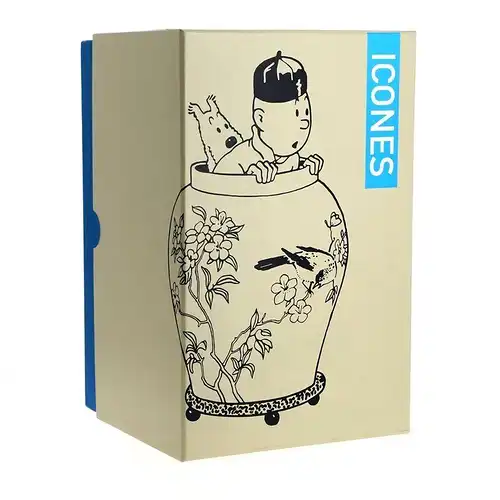 TIM & STRUPPI Tintin in Vase blaue Lotus Figur MOULINSART 46401 ca.20cm Neu