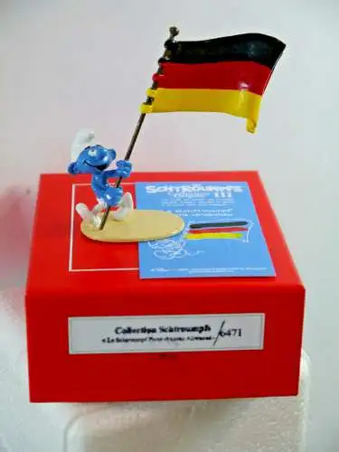 DIE SCHLÜMPFE Smurfs Schlumpf mit deutscher Flagge PIXI 6471 Metall Figur  Neu