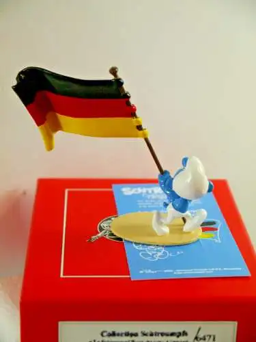 DIE SCHLÜMPFE Smurfs Schlumpf mit deutscher Flagge PIXI 6471 Metall Figur  Neu