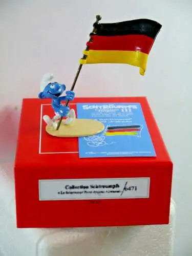 DIE SCHLÜMPFE Smurfs Schlumpf mit deutscher Flagge PIXI 6471 Metall Figur  Neu 