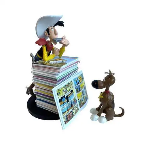 Lucky Luke & Rantanplan  mit Bücherstapel Kunstharz Figur Statue Collectoys 23cm
