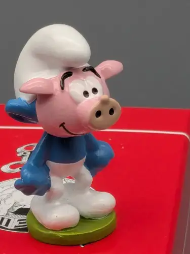 DIE SCHLÜMPFE  Schlumpf mit Schweinemaske PIXI 6490 Metall Figur