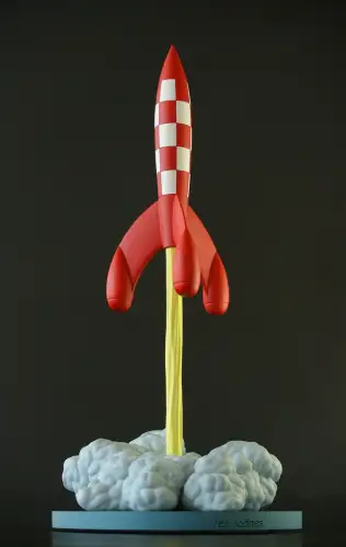 TIM und STRUPPI  startende Rakete MOULINSART  46405 TINTIN 40cm  