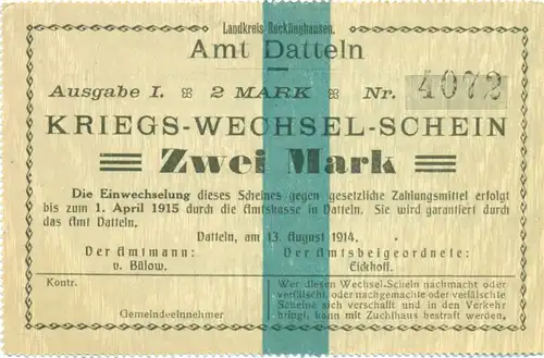 6 Notgeld Scheine Amt Datteln