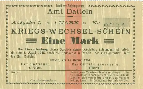 6 Notgeld Scheine Amt Datteln