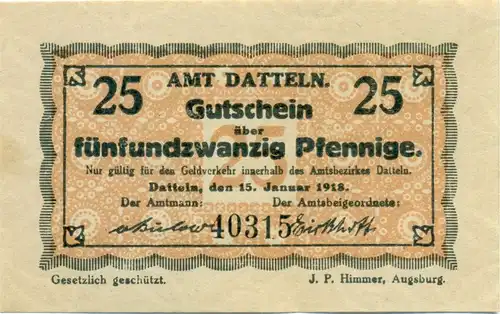 6 Notgeld Scheine Amt Datteln