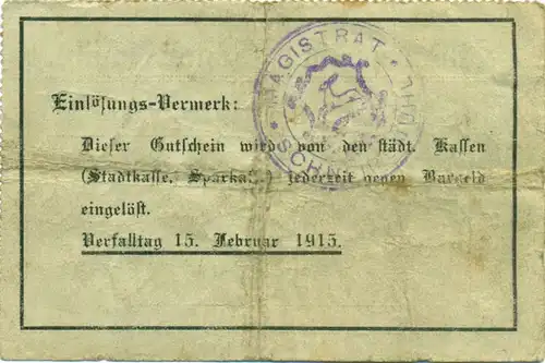 Notgeld 2 Gutscheine Schneidemühl 1914