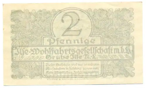 2 Scheine Notgeld Ilse Wohlfahrtsgesellschaft