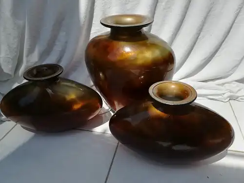 3 Vasen, dickes Glas, MADE IN SPAIN, gold-braun (leicht verlaufend)  