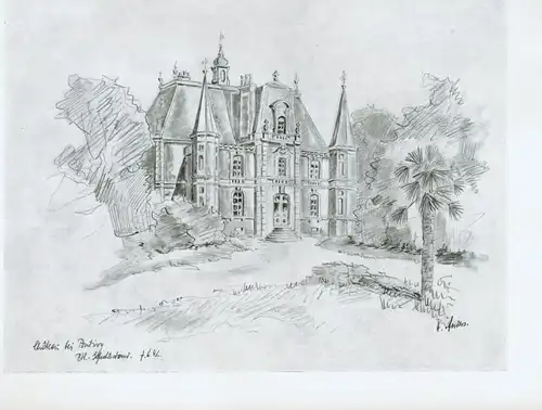 Chateau bei Pontivy, von H. Anders, Frankreich 1942, Ätzung
