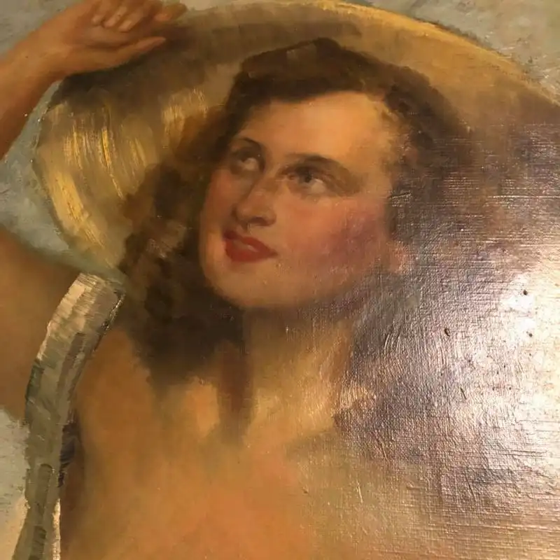 Ölgemälde um 1940 - Frau mit Hut - Sommer 3