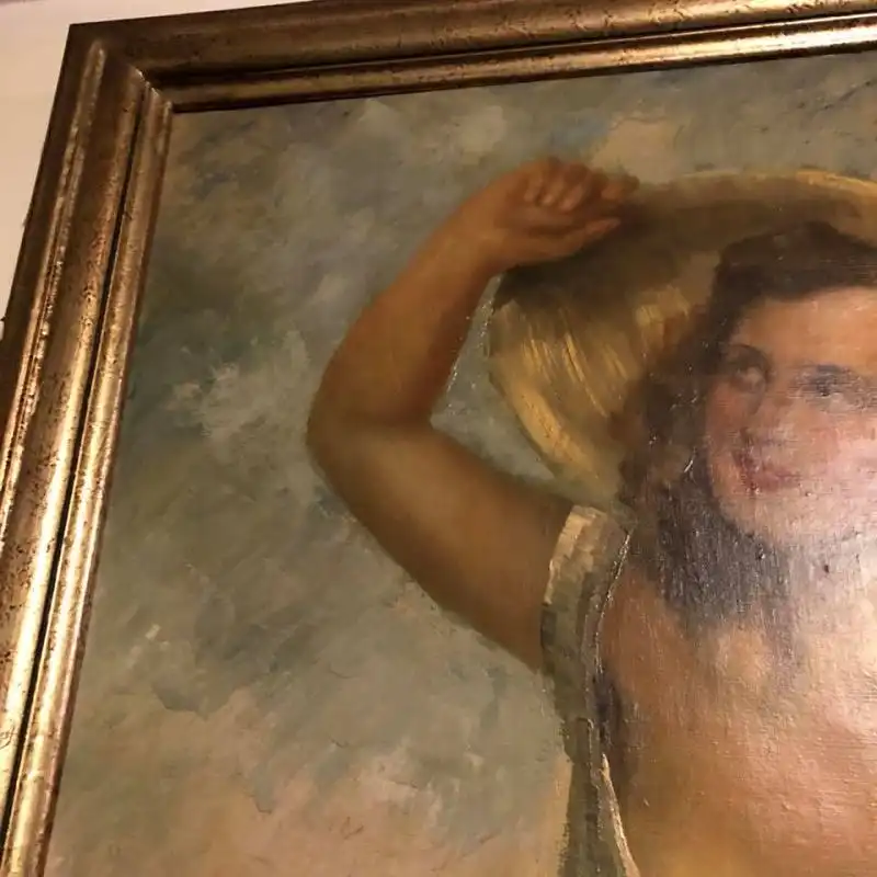 Ölgemälde um 1940 - Frau mit Hut - Sommer 6