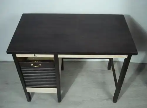 Alter Schreibtisch klein, Laptop Tisch, Schreibmaschinentisch mit Rolladentüre, Nußbaum dunkel + Shabby Weiß, ca. 20er 30er 